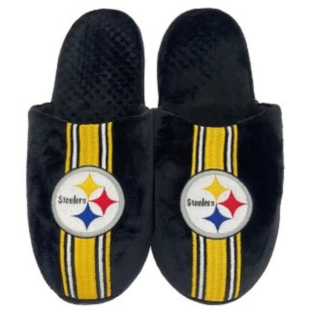 🆕🏈 PITTSBURGH STEELERS TEAM STRIPE SLIPPERS - MEN - NFL - XLARGE (13-14) ONLY